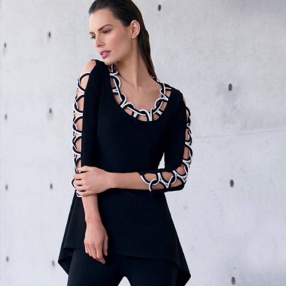 Joesph Ribkoff Black/white lattice arm detail
